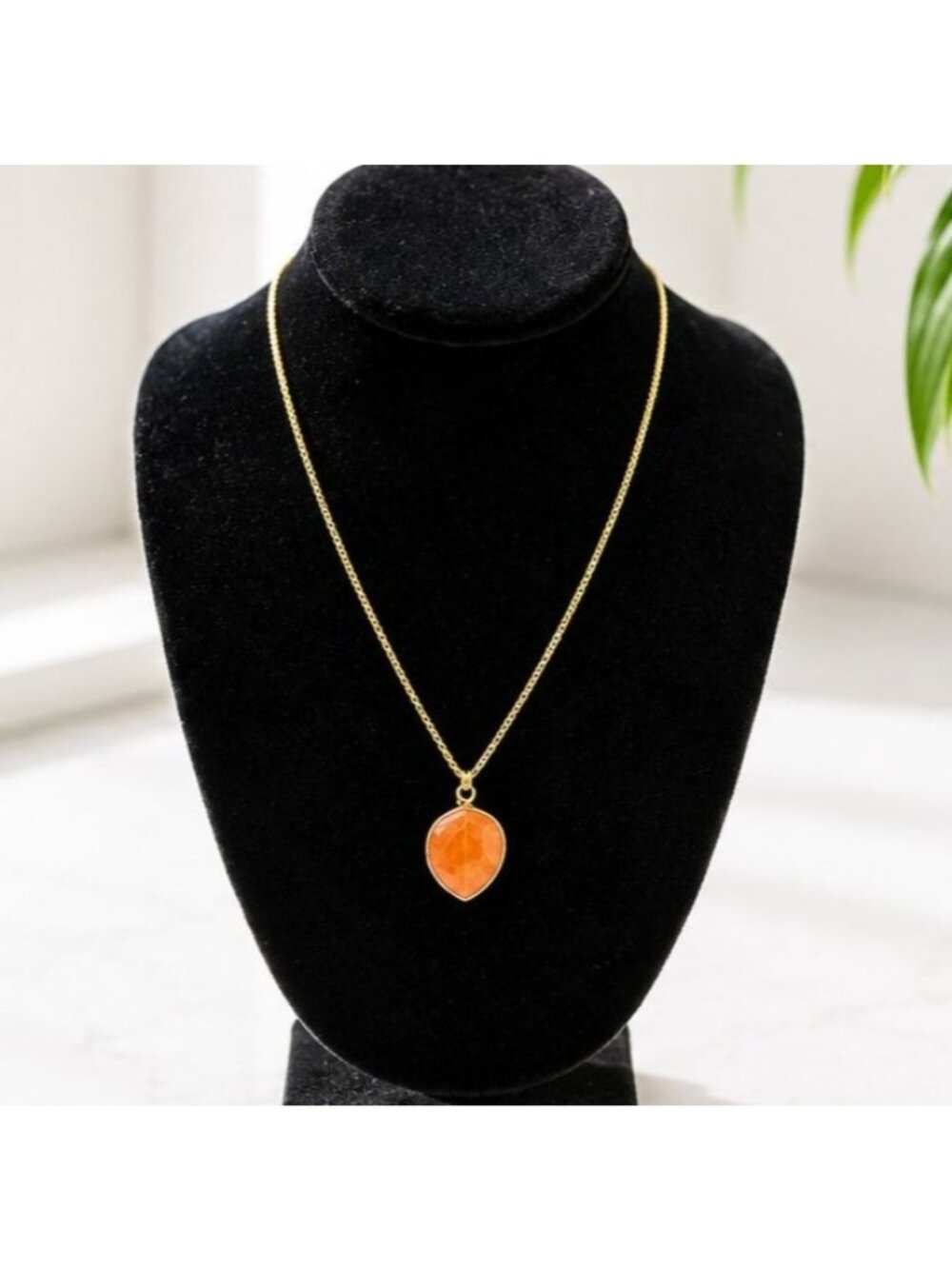 Gold-Tone Chain Necklace With Peach-Colored Pendant 18 Inches Long